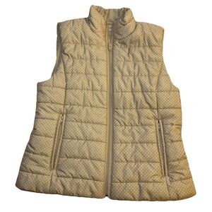 Ann Taylor LOFT Gold White Polka Dot Puffer Vest Preppy Classic Versatile Y2K XS